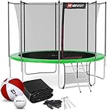 Hop-Sport Trampolin Outdoor Ø 366 cm – Gartentrampolin Komplettset mit stabilen U-Beinen, innenliegendem Netz, Sprungtuch und Leiter sowie Extra-Zubehör, grü