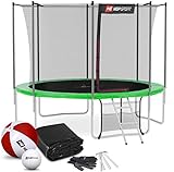 Hop-Sport Trampolin Outdoor Ø 305 cm – Gartentrampolin Komplettset mit 4 stabilen U-Beinen, innenliegendem Netz, Sprungtuch und Leiter sowie Extra-Zubehör, grü