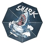 Kunsttier Haifisch Regenschirm Taschenschirm Automatische Reise Winddichte Sonnenschutz Trekkingschirm Wanderregenschirm für Frauen M