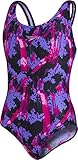 Speedo Allover Splashback Mädchen Badeanzug, Schwarz/Begonia/Galactic Purple, 11-12 J