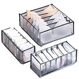 Osugin Unterwäsche Schubladen Organizer, Aufbewahrungsbox FüR UnterwäSche Krawatten Socken, 3 Stück Faltbox Kleiderschrank Organizer (Grau, 6 Gitter + 7 Gitter + 11 Gitter)