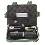 Riou X800 Zoombare XML T6 LED Taktische Taschenlampe 5000 Lumen Extrem Hell Wasserdicht Flashlight+ 18650 Akku + Ladegerät + Gehäuse (Schwarz)