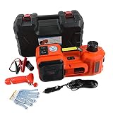 PLAYOCCAR 12V DC Elektrischer Hydraulischer Wagenheber, 5T (11023 lb) Wagenheber, Reifenfüllpumpe und LED-Taschenlampe 3-in-1-Automatische Notfallrep