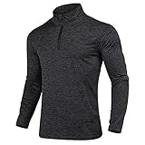 KEFITEVD Running Shirt Herren Longsleeve 1/4 Zip Slim Fit Funktionsshirt Schnelltrocknend Langarmshirt Atmungsaktiv Weich Fleecepullover Männer Schwarz S