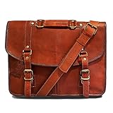 DC Elements Herren Vintage Echtleder Aktentasche Laptopfach Tasche Büro Classic Business Schulter Messenger Trolley