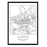 Stadtplan Blatt Zagreb skandinavischer Stil in schwarz und weiß. A3 Größe Plakat Das bedruckte Papier Keine 250 gr. Gemälde, Drucke und Poster für Wohnzimmer und S