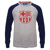 FC Barcelona - Kinder Langarmshirt mit Raglanärmeln & Vereinswappen - Offizielles Merchandise - Geschenk für Fußballfans - Grau - 8-9 J