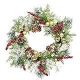 Weihnachtskranz - 50cm - Künstlicher Kranz Weihnachten Türkranz - Wandkranz mit Weihnachtskugeln Weihnachtsblumen Beeren und Tannenzapfen für Haustür, Kamin und Wanddek