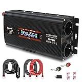 LVYUAN Spannungswandler 24V 230V 1500W/ 3000W Wechselrichter Stromwandler mit 4 Sicherungen, LCD Bildschirm, 2 EU Steckdose, Lüfter und 5V USB Anschlüsse inkl Kfz Zigarettenanzünder Stecker, Schw