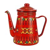 Pevfeciy Emaille Kaffeekanne Hand Tee Emaille Wasserkocher Induktion Kocher Gasherd Emaille Kessel Universal für Wohnküche,1.2L