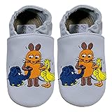 HOBEA-Germany Kitaschuhe Safestep, Kinderhausschuhe, Lederschuhe (Maus, Elefant und Ente grau, 28/29)