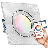 RGB CCT LED Einbaustrahler Set GU10 in aluminium matt mit 5W Leuchtmittel von LEDANDO - RGB + Warm bis Kaltweiß - inkl. WiFi APP-Steuerung - Tuya Smart L