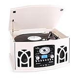 auna NR-620 Plattenspieler - Retro Schallplattenspieler, Vinyl Player mit CD-Player, UKW Radio, Riemenantrieb, max. 45 U/min, USB/SD-Eingang, Kassettendeck, Digitalisierungsfunktion, C