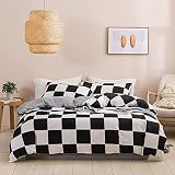 Kinder Geometrisch Bettwäsche Set 1 Bettbezug 135x200 cm mit 1 Kissenbezug 50x75 cm Weiß Schwarz Bettwäsche-Sets 2teilig Geometrie Kariert Kinderbettwäsche Teenager Mädchen Jungen 2er S