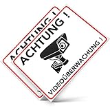 Achtung Videoüberwachung Aufkleber – Schild – Folie – Sticker (Kameraüberwachung – Überwachungskamera – Alarmanlage – Alarmgesichert – Warnschild) Weiss – 2 STK. (14,80 cm x 10,50cm)