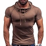 Sportshirt Herren Modern Einfachheit Mode Trend Reißverschluss Herren Shirt Sommer Basic Einfarbig Knopfleiste Herren Kurzarm Outdoor Jogging Hoodie C-Camel M