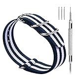 Fullmosa Nylon Uhrenarmband 24mm in 10 Farben, Zulu Serie Ersatzband mit verstellbarem Edelstahl Metall Schließe für Herren&Damen,Blau + Elfenbeinweiß 24