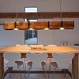 LED Pendelleuchte Holz Rustikal Hängeleuchte Esstisch Warmweiss Licht 100cm Holzbalken mit Einbaustrahler Vintage/Retro-Design Höhenverstellbare Pendellampe für Küche Wohnzimmer Büro Arb