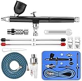 GANZTON Airbrush Set Double Action Airbrush Pistole Kit mit 0,2mm 0,3mm 0,5mm Düsen und Nadeln und Doppel Action Trigger für Nägel Tattoos Nailart Kuchen Makeup Modellbau und anderes Handwerk Schw