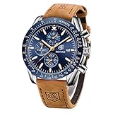 BENYAR herrenuhr Braun Leder Strap Chronograph Quarz Uhr Männer Datum Kalender Wasserdicht Armbanduhr Herren Sport mit Blau/Schwarz Zifferblatt Elegantes Geschenk