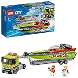 LEGO 60254 City Rennboot-Transporter LKW-Spielzeug mit Anhänger und Schnellboot, schwimmendes Badespielzeug für Kinder von 5 bis 7 J