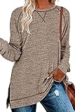 KINGFEN Bluse Damens Langarmshirts für Damen Elegante Sweatshirt Damenblusen Funktionsshirt Große Grössen Blusen Longpullover Khaki S