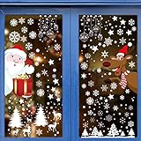 CheChury Netter Weihnachtsmann Fensterbilder für Weihnachten Fensteraufkleber Aufkleber Fensterdeko Winter Dekoration Weihnachtsdeko Sterne Weihnachts Rentier Aufkleber Schneeflocken Wiederverwendb