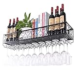 XLTFZY Weinregal, Weinglas-Rack, Bar, Nachtclub, Luxus, Deckenständer Lagerung Wein-Weinflasche Und Gläser Halter Rahmen Weinhalter Becher Rack, Schwarz/L120 * W25C
