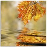 Artland Glasbilder Wandbild Glas Bild einteilig 30x30 cm Quadratisch Natur Landschaft Wald See Blätter Bäume Wasser Herbst S9OH