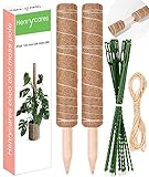 Henrycares 2 Stück 30CM Moosstab mit 20 Stück 24CM verstellbaren Pflanzenbindern und 5 m Juteschnur, Ausziehbarer Pflanzstab Kokos Rankhilfe für Garten Kletterpflanzen Monstera Philodendron Creep