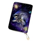 Horeset Galaxy Wolf Kreditkartenetui mit Reißverschluss, RFID-Halter, Ausweis-Fenster, Sicherheits-Reisebrieftasche, PU-Leder für Damen, Mädchen, H