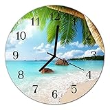 DEKOGLAS Glasuhr 'Insel blau' Uhr aus Echtglas, rund große Motiv Wanduhr Ø30 cm, lautlos für Wohnzimmer & Kü