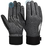 Touchscreen Fahrrad Handschuhe Herren Winter - Warme Winterhandschuhe Winddichte Laufhandschuhe mit Full Finger für Laufen Fitness Fahrra Schwarz F