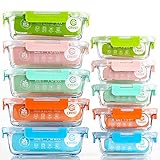 CREST 10er-Set Glas-Frischhaltedosen [fünf Farben pro Set] luftdicht, BPA-Frei, Vorratsdosen, Vesperbox Set, Geeignet für Mikrowelle, Gefrierschrank und Spü