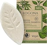 Festes Pflege Shampoo von LOGONA Naturkosmetik Bio-Hanf & Bio-Brennnessel, Feuchtigkeit Shampoo Bar für natürlich gesundes Haar, Wie Haarseife, Vegan, 60 g