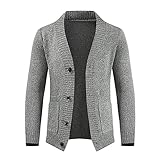 Asija Pullover Herren Strickjacke Cardigan Feinstrick mit V-Ausschnitt und Knopfleiste Slim Fit Langarmshirt Schwarzer Männer dünner Strickp