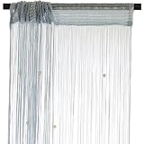Smartfox Fadenvorhang 140 x 250 cm in Silbergrau mit Perlen Fadengardine Fadenstore Vorhang Schal F