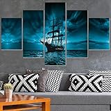 JUNZU Deko Wohnzimmer Bilder Entwurf 100 * 55 cm Vlies Leinwandbild 5 TLG Kunstdruck Modern Wandbilder XXL Wanddekoration Design Wand Bild - Pirate Ship Cruise at Royal C