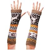 TIMIYUYU Handschuhe Damen Strickhandschuhe Lange Winter Warme Armstulpen Halb Fingerhandschuhe Geschenke Winterhandschuhe Weihnachten Geschenke für Damen Mädchen (Khaki, One Size)