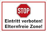 Schild - Stop - Halt - Eintritt verboten - Eltern-freie Zone – 30x20cm | stabile 3mm starke PVC Hartschaumplatte – S00357-011-B +++ in 20 V