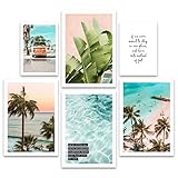 ARTFAVES® Poster Set - SUMMER VIBES | Wanddeko Wohnzimmer & Schlafzimmer | 6 moderne Wandbilder | Bilder Sommer, Strand, Meer, Palmen, Surf, Beach, Ocean | ohne B