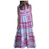 TYTUOO Gestreiftes geometrisches Frauen-Druck, langer Rock, nicht positionierend, ärmelloses Damenkleid, Mädchen, Minikleid weiblich (Rosa, L)