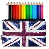 Monster Stationery - Neopren-Federmäppchen und 24 Helix-Farbstifte-Set – Distressed Flag Serie – Union Jack
