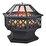 Feuerstelle für Garten und Patio –76cmUpgrade Black Steel Garden Heater/Burner für Holz & Holzkohle, Able Use Kohle, enthält BBQ Grill, Spark Guard, Poker und Schutzhülle (Hexagonal)