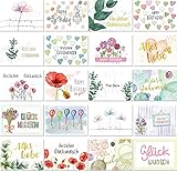 LifeDesign Postkarten Set mit 20 einzigartigen Glückwunschkarten Geburtstagskarten Grußkarten, Happy Birthday Karten, DIN A6 Karten zum Geburtstag, zu Jubiläum, Taufe, Hochzeit, Einschulung