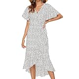 Sommer Sexy V-Ausschnitt UnregelmäßIge High-Waist Lace-Up Ausgestellte äRmel Chiffon Print Kleid A-Linien Rock