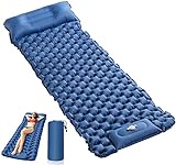 oumuik dunkelblaue Campingmatte Selbstaufblasende Campingmatte Schlafmatte Luftmatratze mit Kissen und Fußpresse für Camping, Wandern, Strand, R