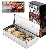 WELLXUNK Räucherbox für Gasgrill, Smokerbox, Edelstahl Räucherbox Räuchern für Gas- und Holzkohlegrills, Grill Räucherkasten, Grillzubehör für Feinste Raucharomen (Silber neues)