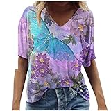 Women's Tops Short Sleeve 3D Printed T Shirts V Neck Casual Blouses Soft Tee Tunic Tops Loose Fit Athletic Sweatshirts Workout T Shirts Blouses Activewear Tunics Pullover Tees(Pink,M)