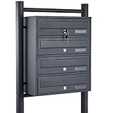 BITUXX® Stand-Briefkastenanlage Postkasten Letterbox Mailbox mit 4 Fächer Dunkelg